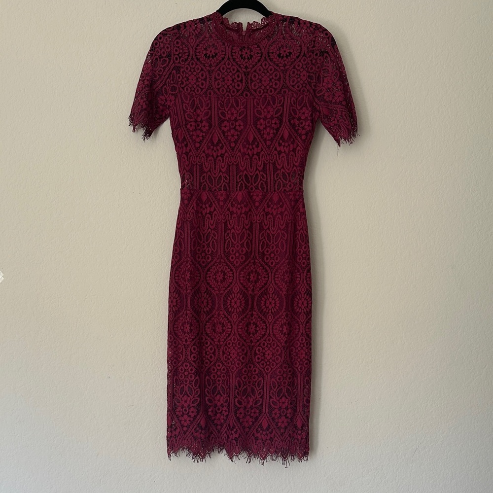 Lulu's Burgundy Lace Midi Dress